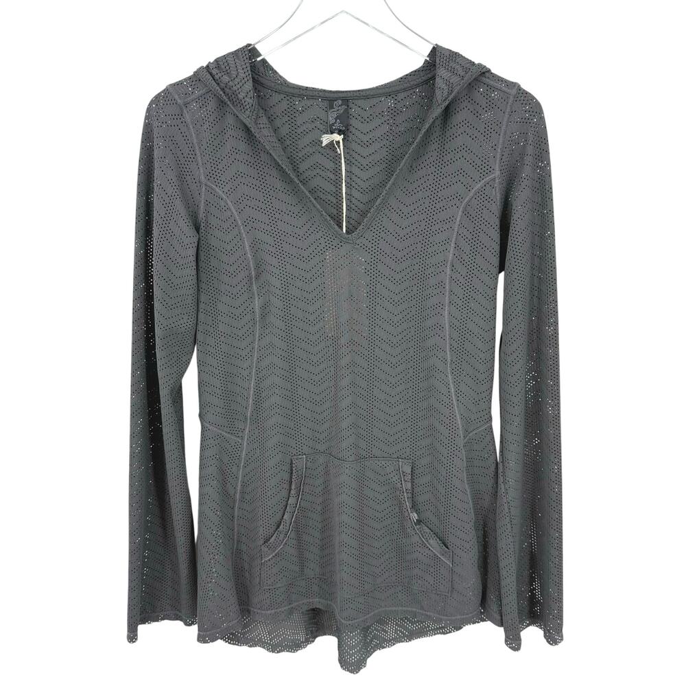 Prana Angie Hoodie Dark Gray Mesh Pullover Active Top  Size Large NWT